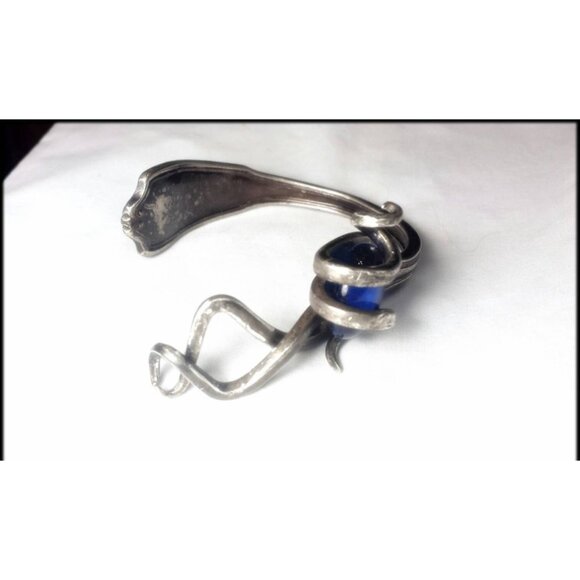 Silver plated fork-  blue glass stone - Picture 3 of 5